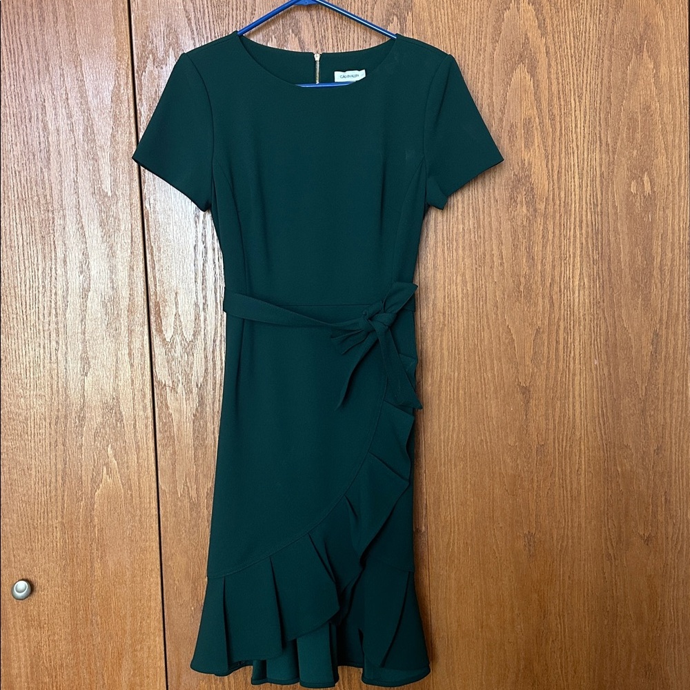 Calvin Klein Dark Green Ruffle Dress